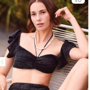 Anthropologie Daily Practice S Jerry cinched crop ruffle sleeve gauze cotton top